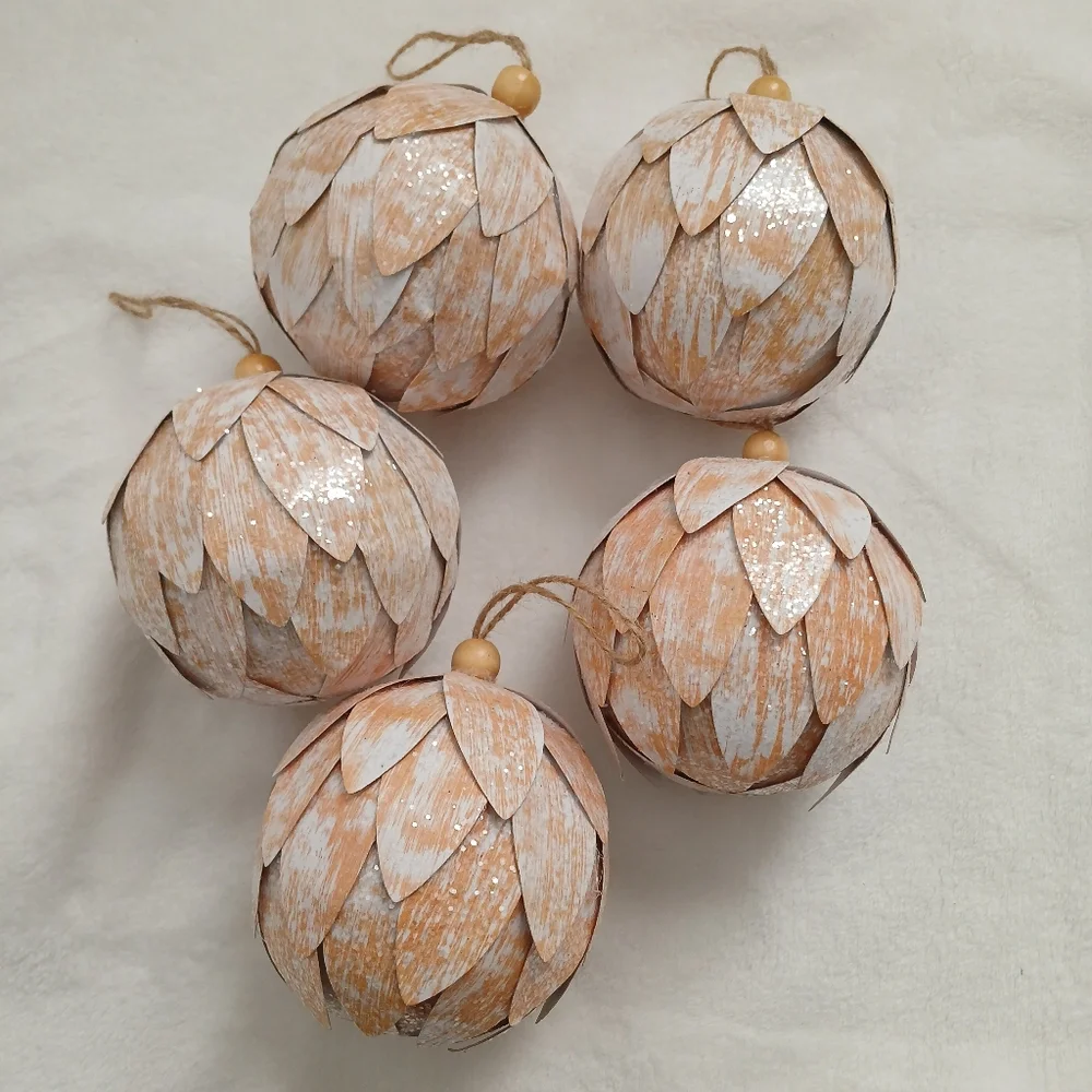 Target Pinecone, Faux Wooden Leaf Ball Ornament Neutral Color Set Of 5